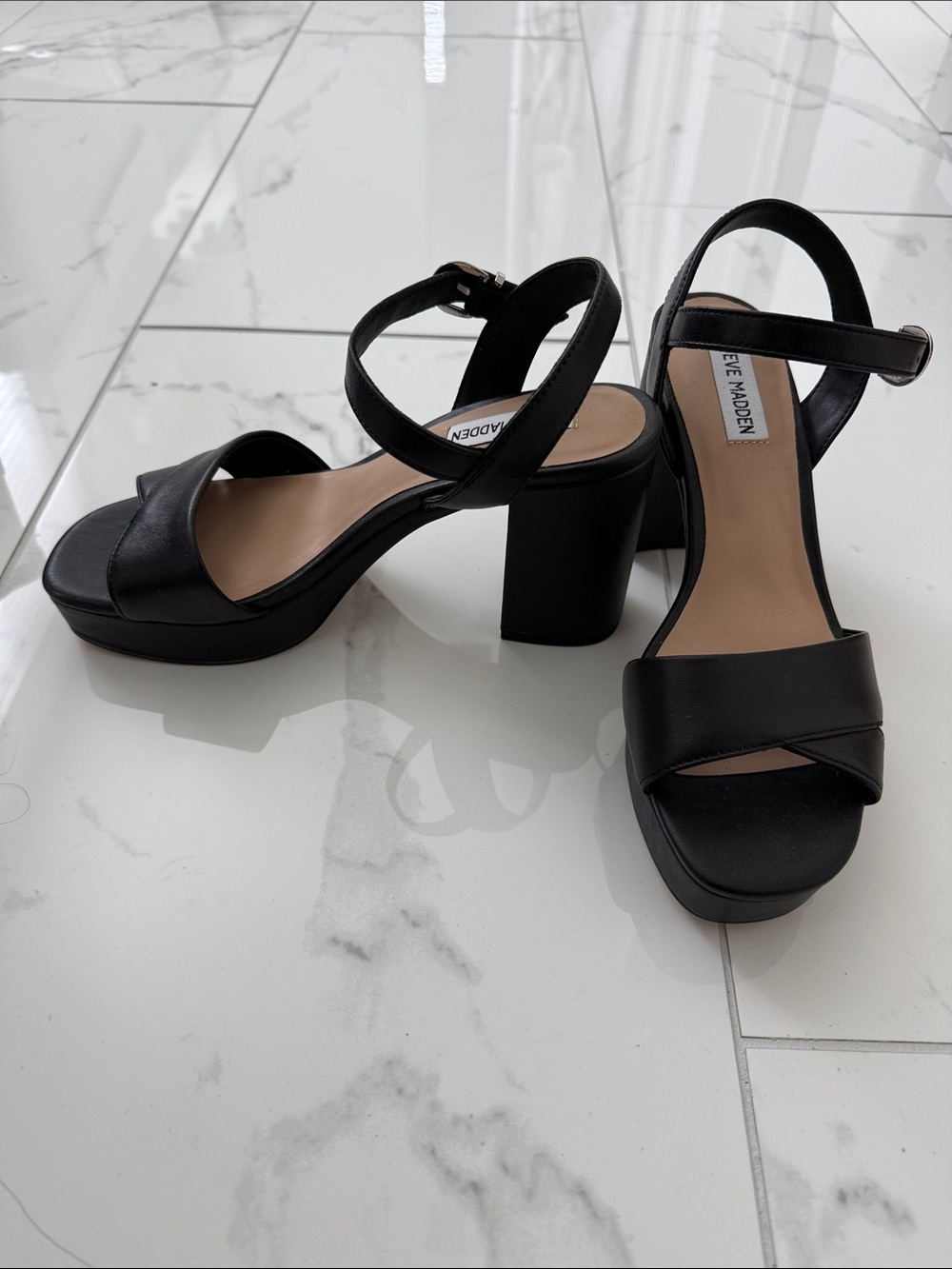 Steve Madden Black Platform Block Heel Sandals with Ankle Strap NWT
